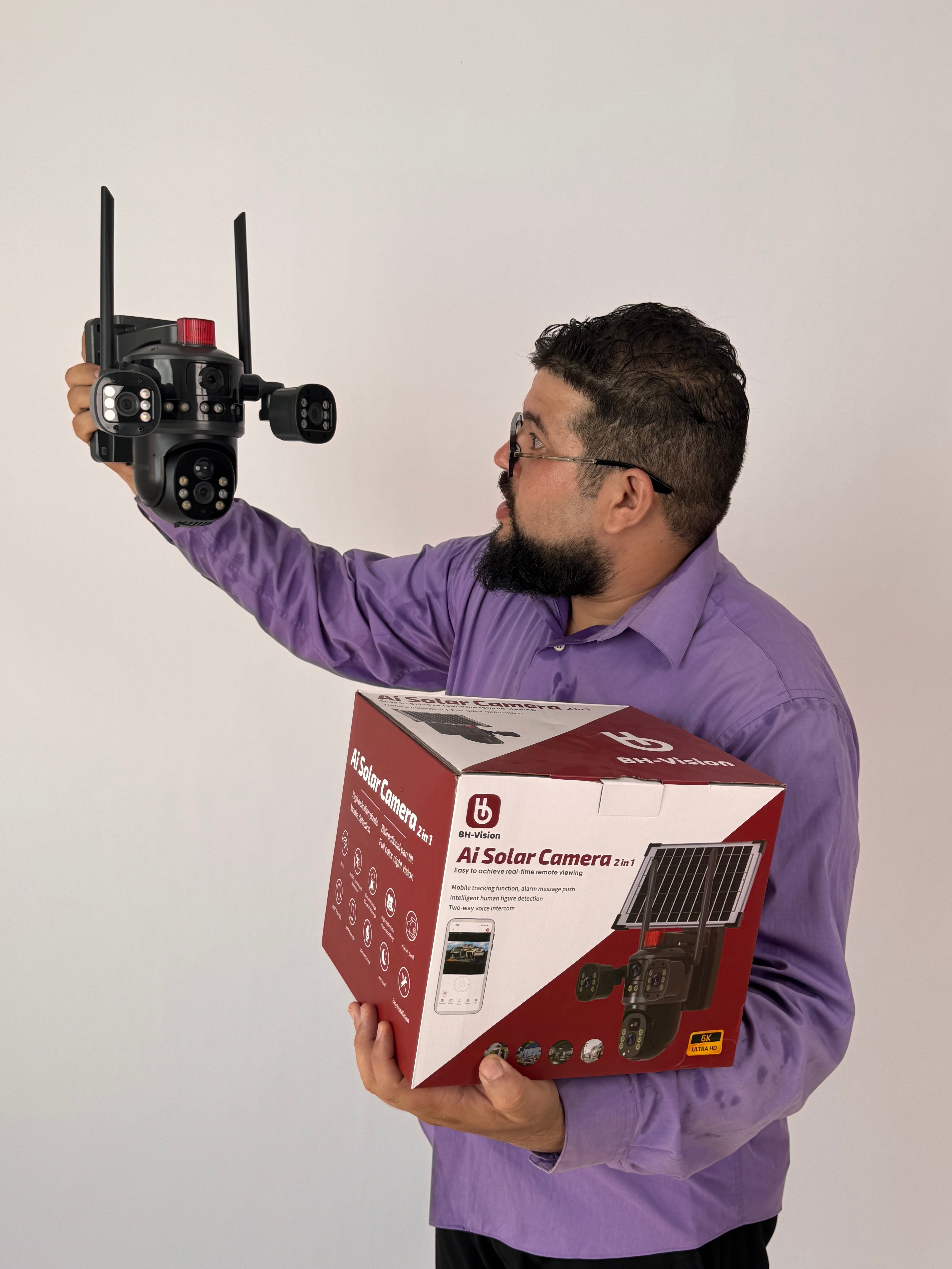 Caméra de sécurité solaire IA Wifi 6K 12MP Triple objectif UHD 3 voies