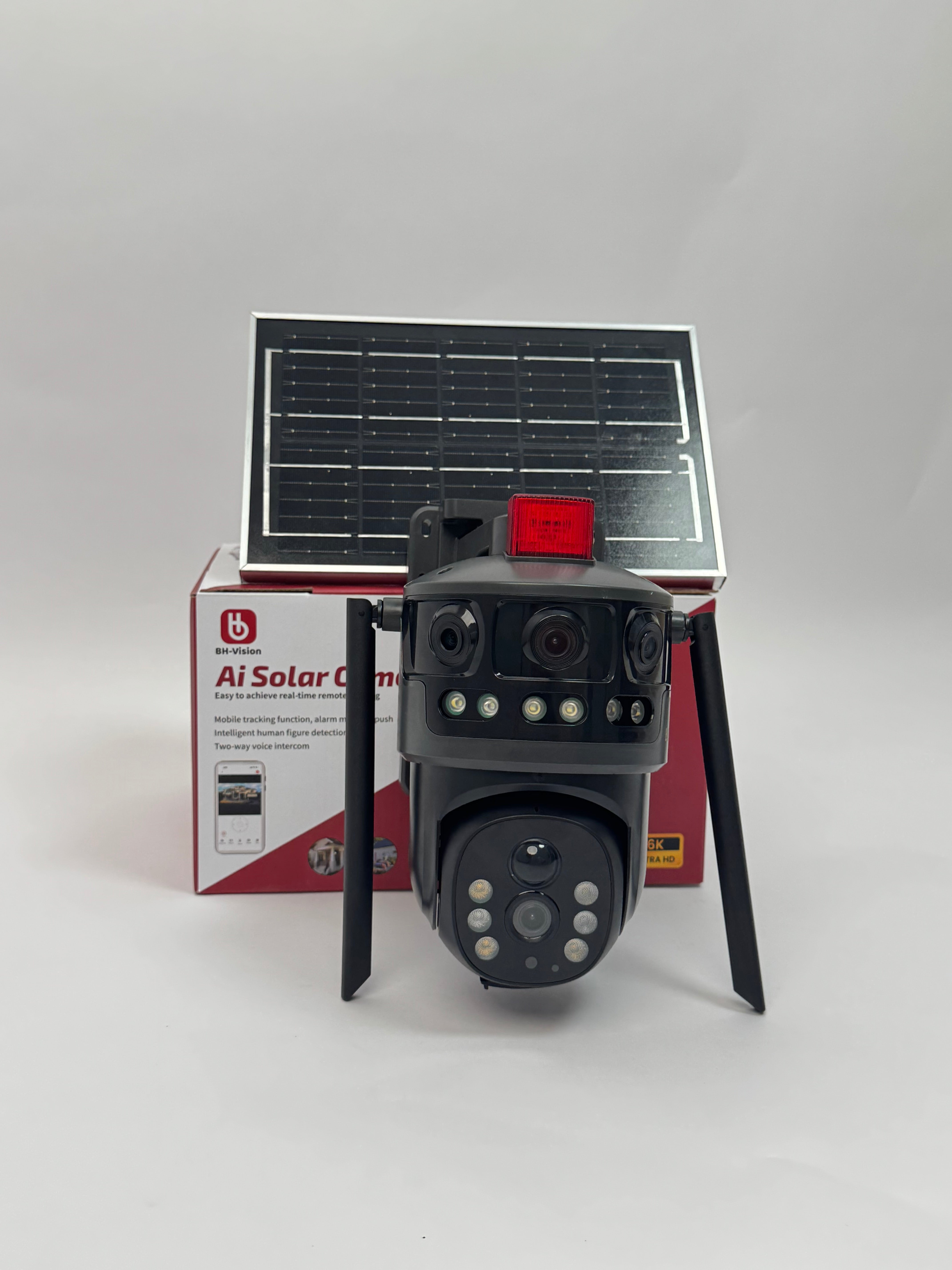 Caméra de sécurité solaire IA Wifi 6K 12MP Triple objectif UHD 2 voies